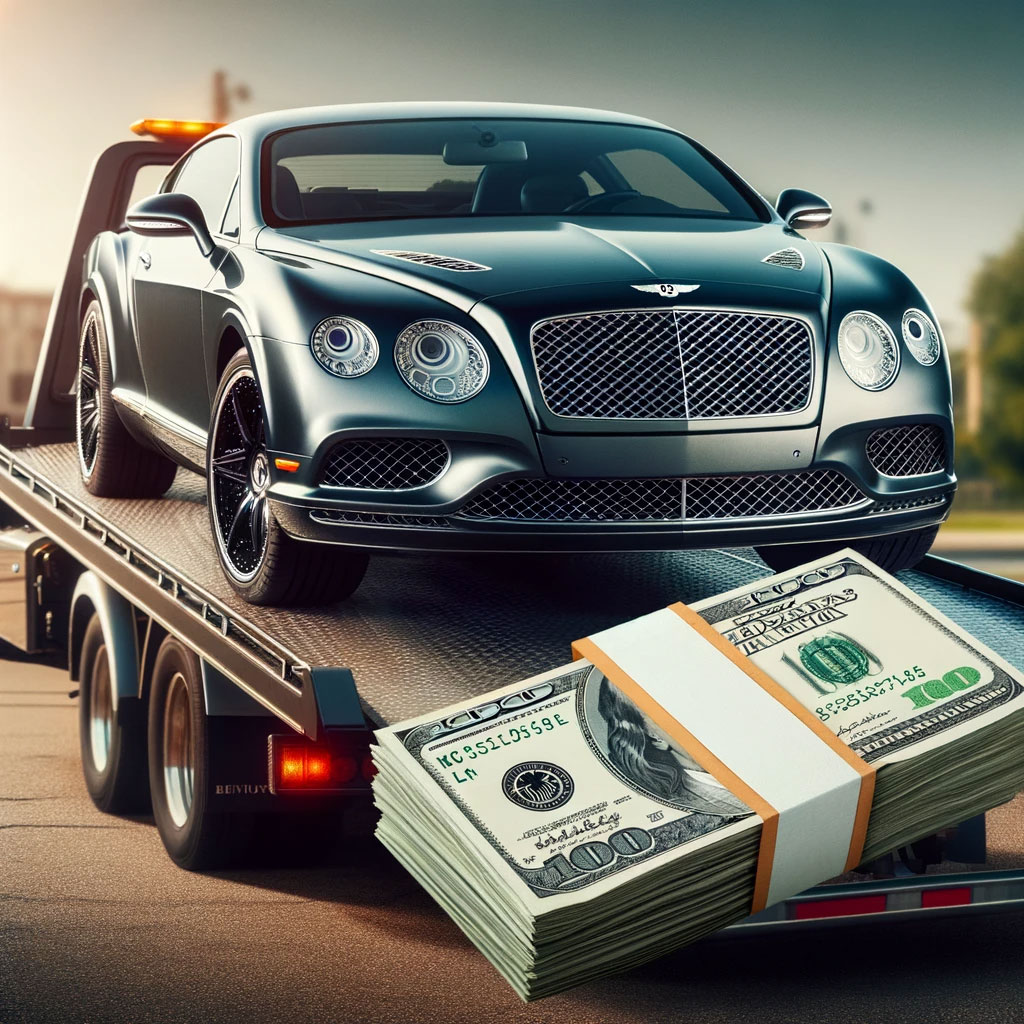 Bentley being towed away with cash